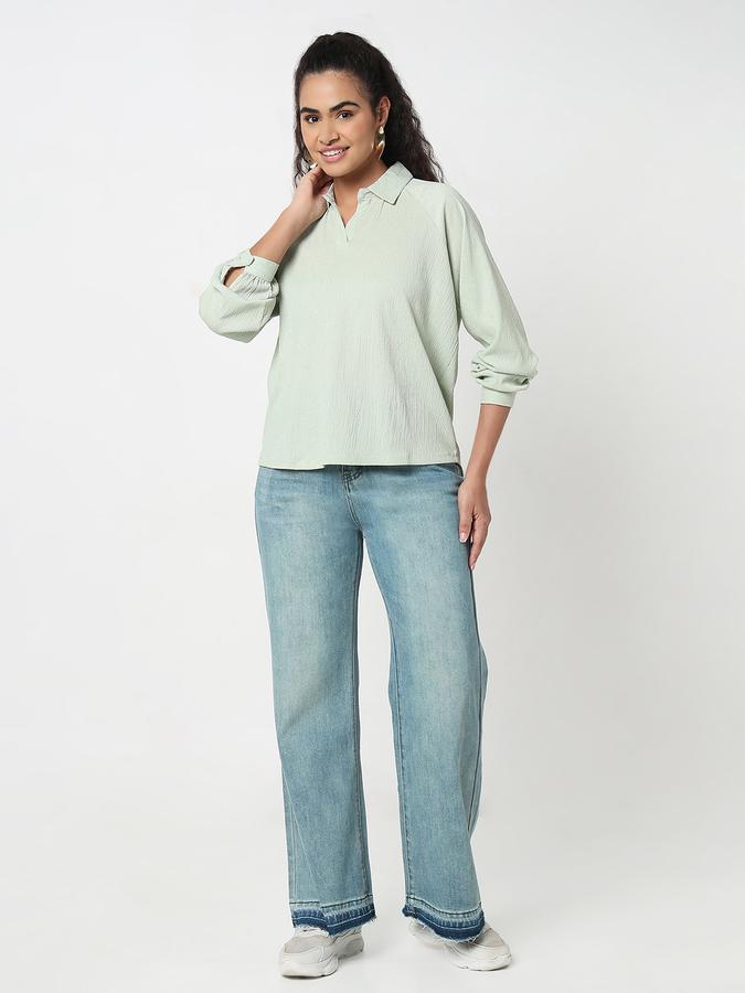 R&B Women Sage Solid Textured Blouse
