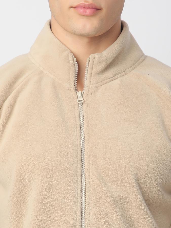Men Fleece Regular Fit High Neck Zip Up Sweatshirt