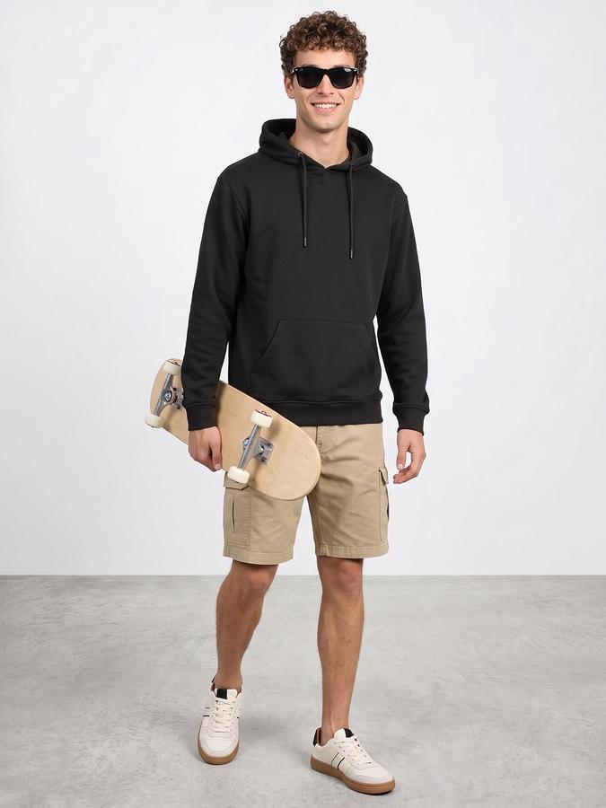 R&B Men Dark Grey Solid Hooded Long Sleeves Sweatshirt