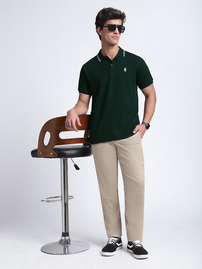 Men Cotton Blend Slim Fit Polo Neck Solid T-shirt