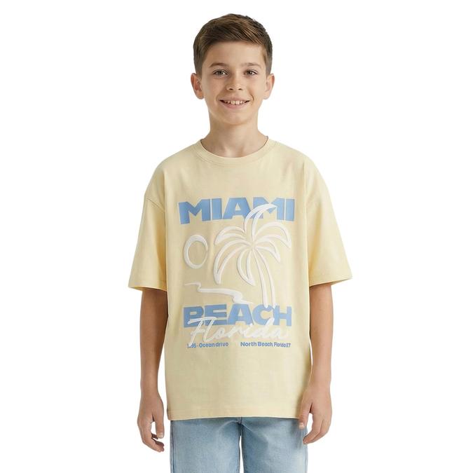 R&B Boy Yellow Cotton Printed Round Neck T-Shirt