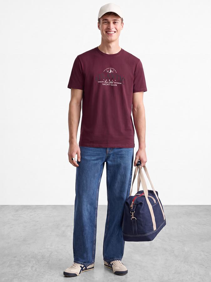 R&B Men Cherry Red Graphic Print Short Sleeves Pure Cotton Tshirt