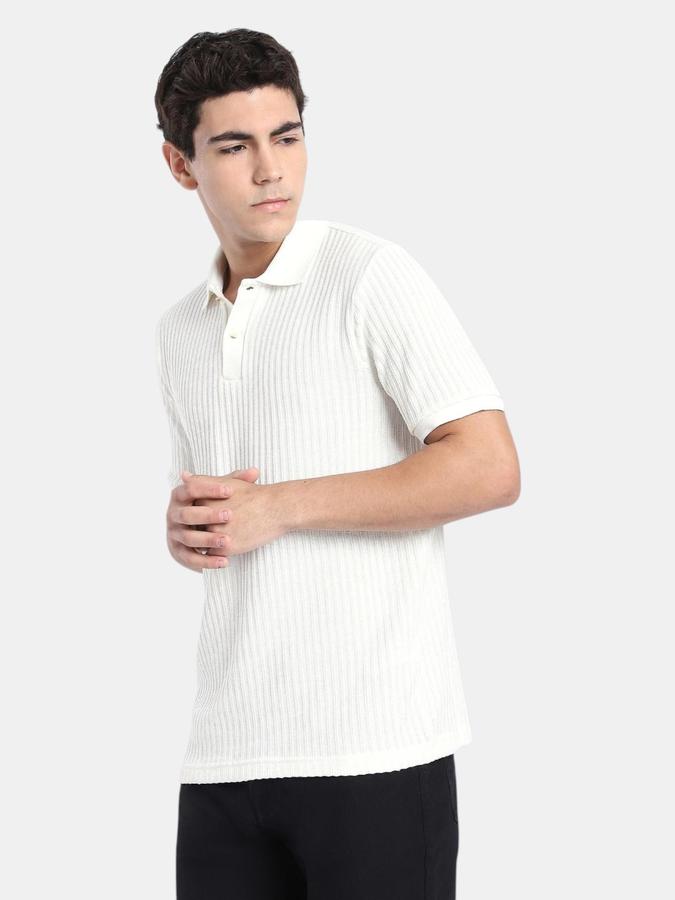 R&B Cream Textured Men Short Sleeve Polo T-shirt