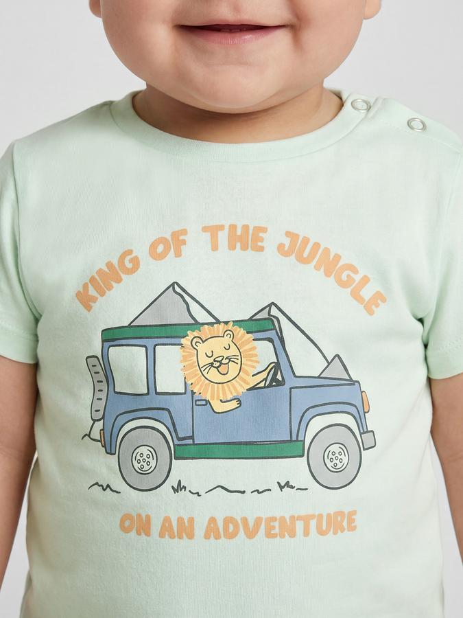 R&B Green Graphic Print Boys Round Neck Regular Fit Short Sleeves T-Shirt 