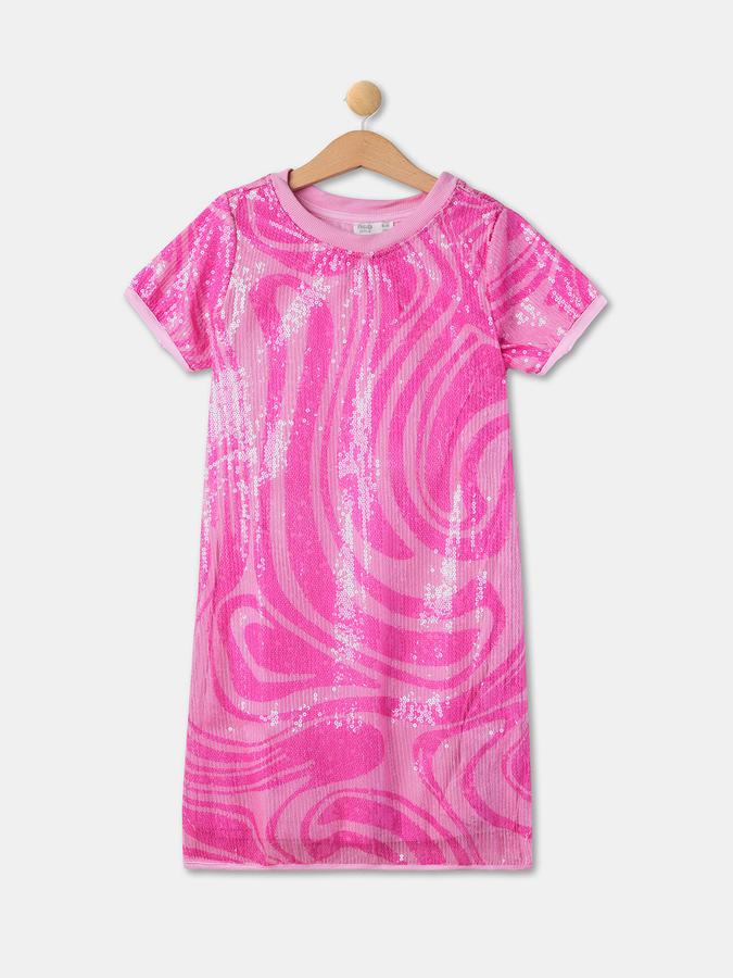 Girls Polyester Regular Fit Crew Neck Sequined Dress