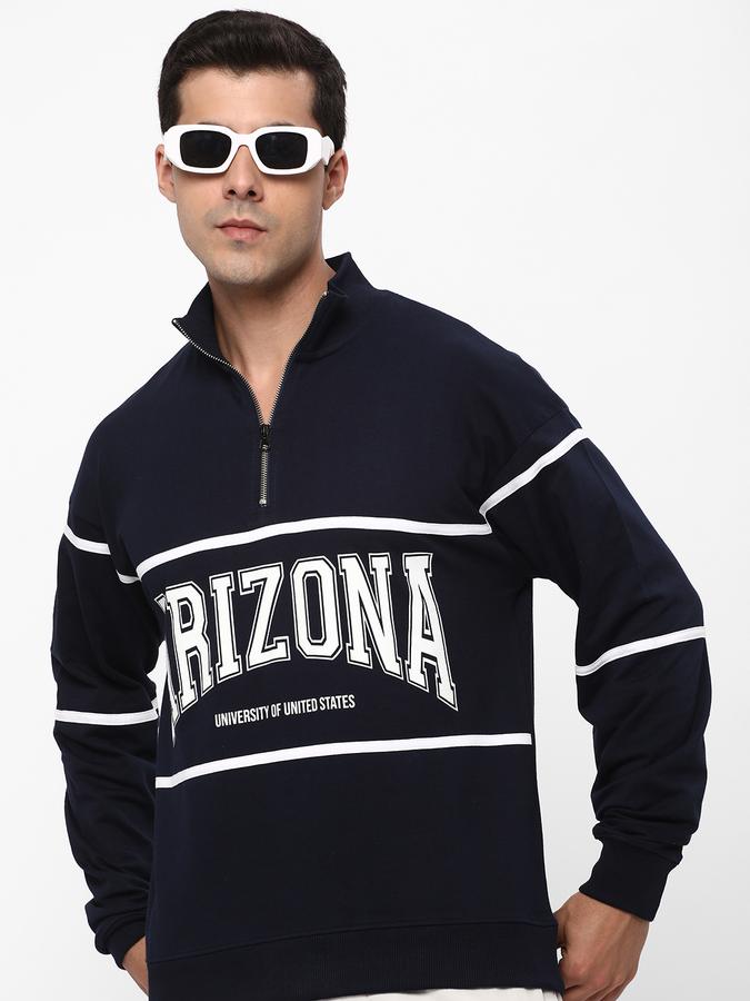 Men Fleece Regular Fit Half Zip Graphic Sweatshirt