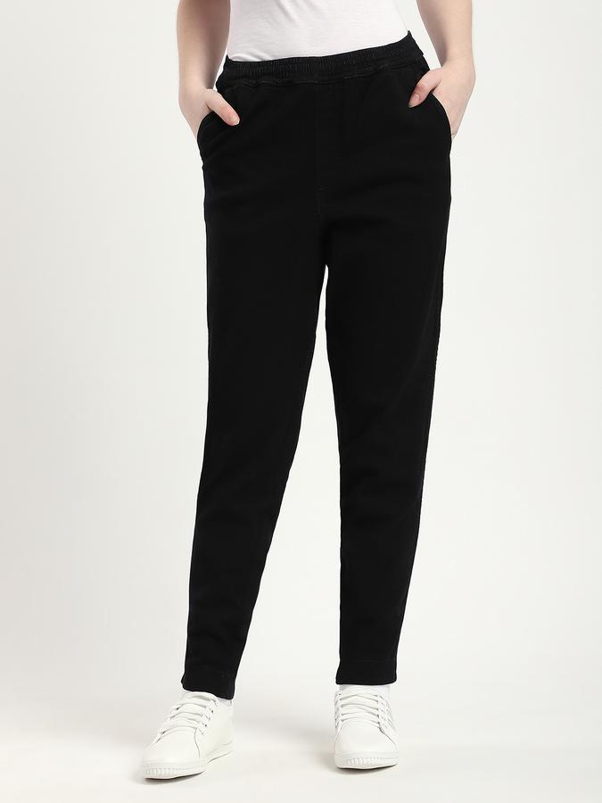 R&B Women Black Solid Slim-Fit Trousers