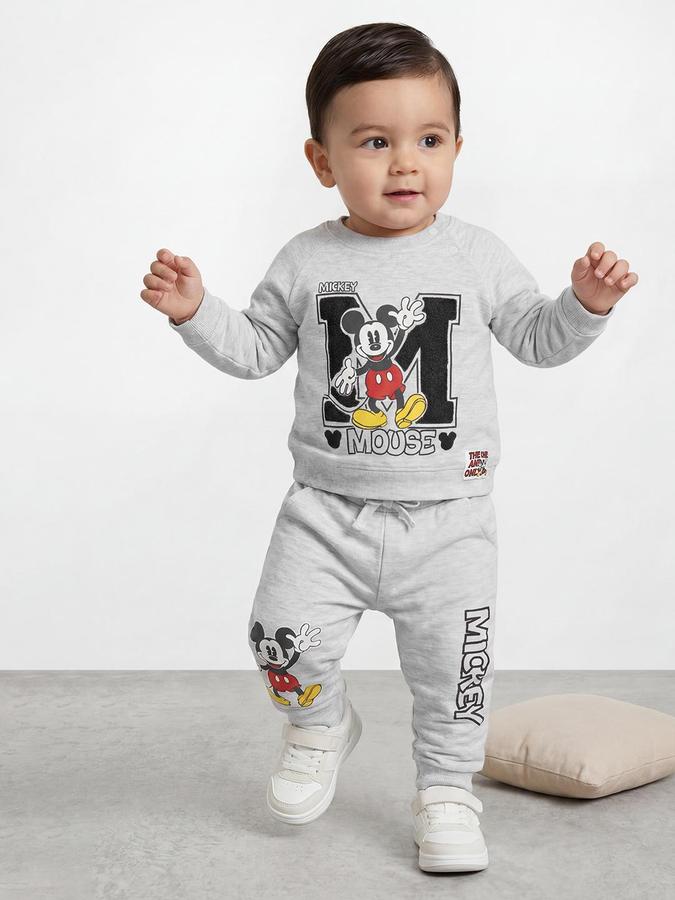 R&B Boys Grey Melange Printed Long Sleeves Round Neck Sweatshirt& Joggers Set 