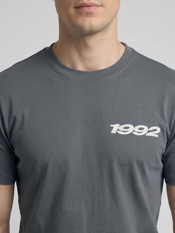 R&B Grey Typography Men Round Neck Relaxed Fit Short Sleeves T-Shirt 