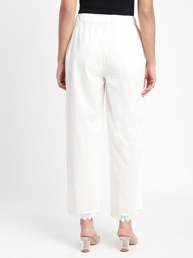 Women Cotton Wide Leg Mid Rise Lace Trim Pants