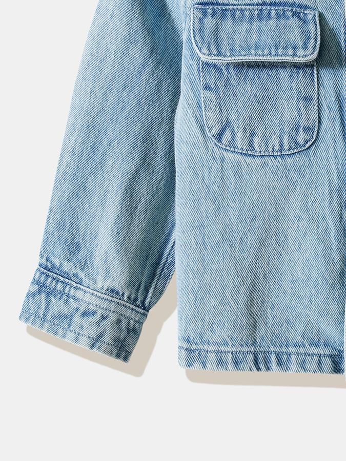 Boys Denim Regular Fit Long Sleeve Hooded Shirt