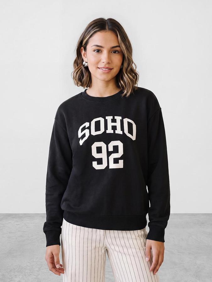 R&B Women Espresso Graphic Print Round Neck Long Sleeves Sweatshirt