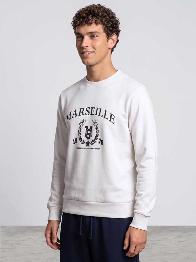 R&B Men Ivory Graphic Print Round Neck Long Sleeves Sweatshirt