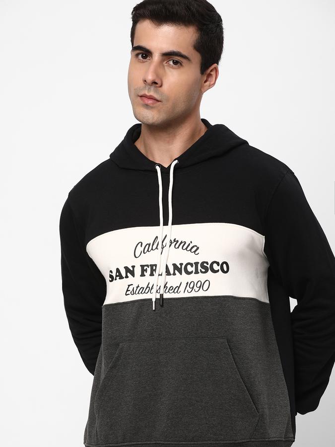 Men Fleece Regular Fit Hooded Colour Block Sweatshirt