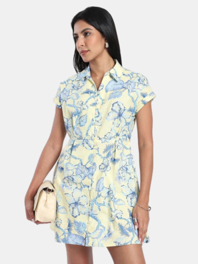 R&B Yellow Regular Fit Printed Women Dress
