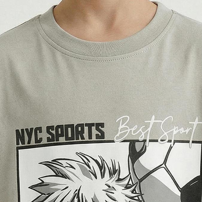 R&B Boy Olive Cotton Printed Round Neck T-Shirt