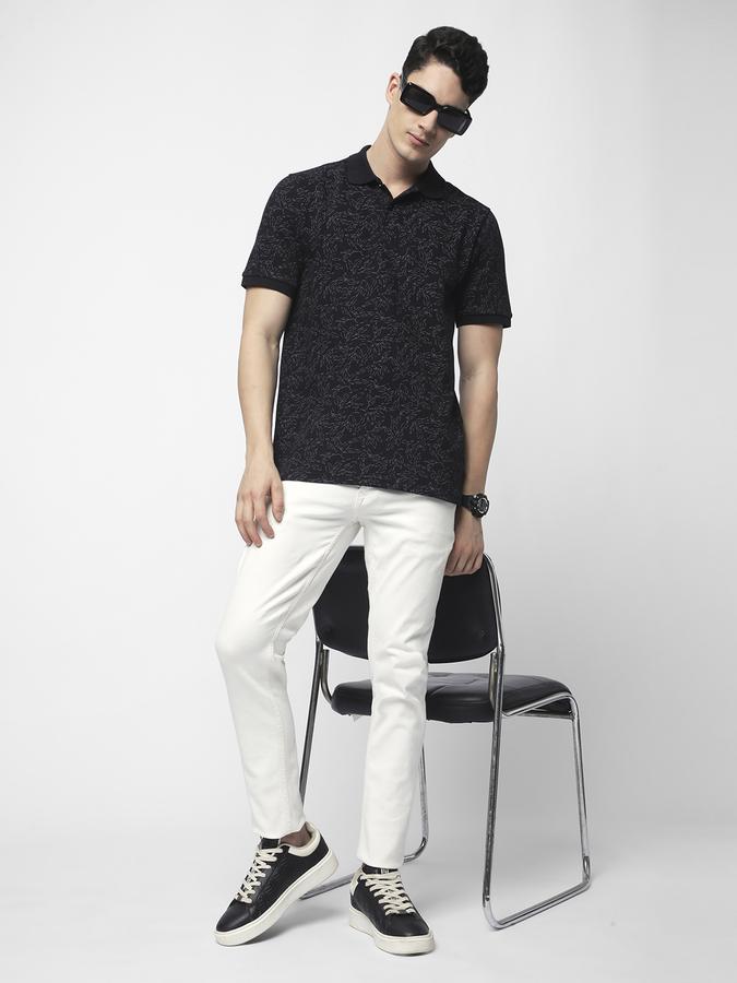 Men Cotton Slim Fit Polo Neck Printed T-shirt