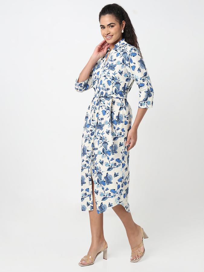 Patterned Shirt Dress with Classic Collar and 3/4 Sleeves image number 2