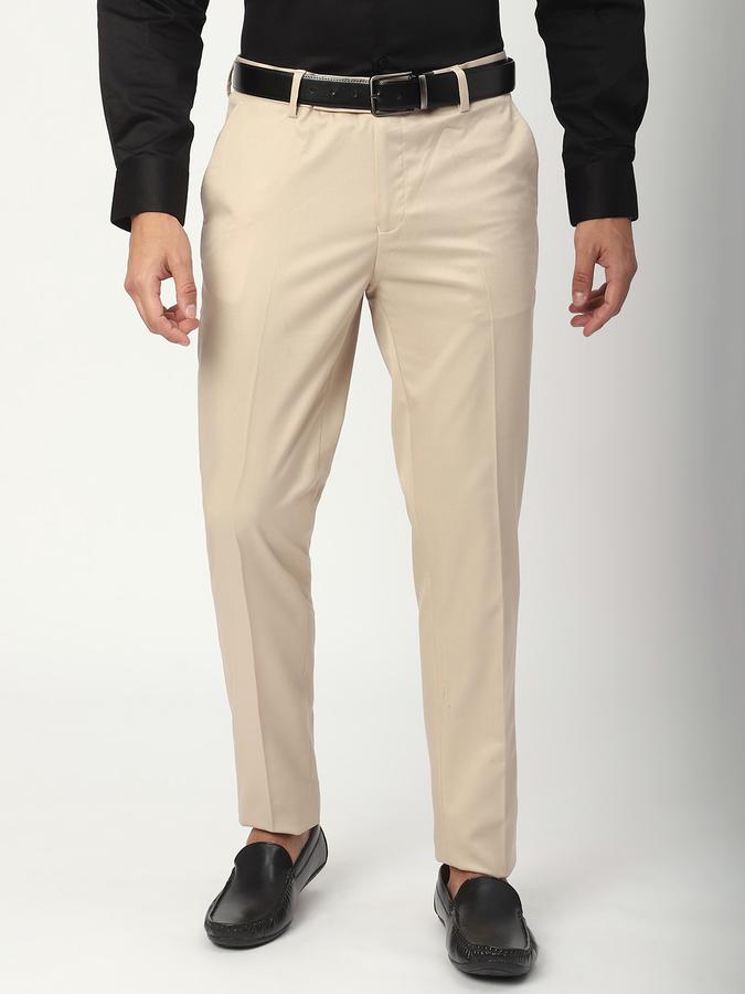 Men Polyester Slim Fit Flat Front Solid Trousers