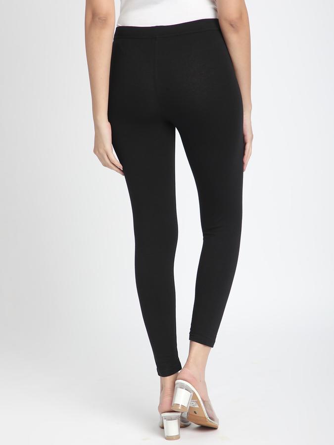 Women Cotton Lycra Elasticated Waist Full Length Solid Leggings