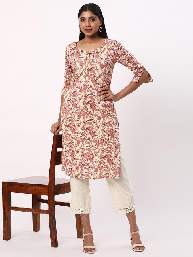 Women Leaf Print Straight Kurta data-index=
