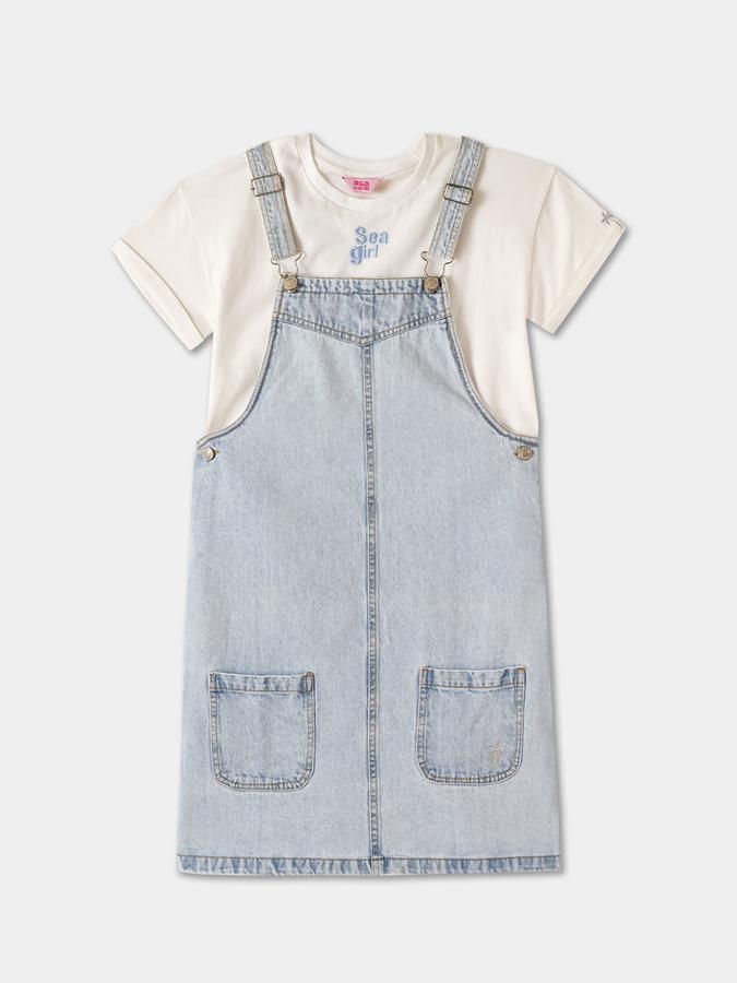 Embroidered T-Shirt and Dungaree Dress Set