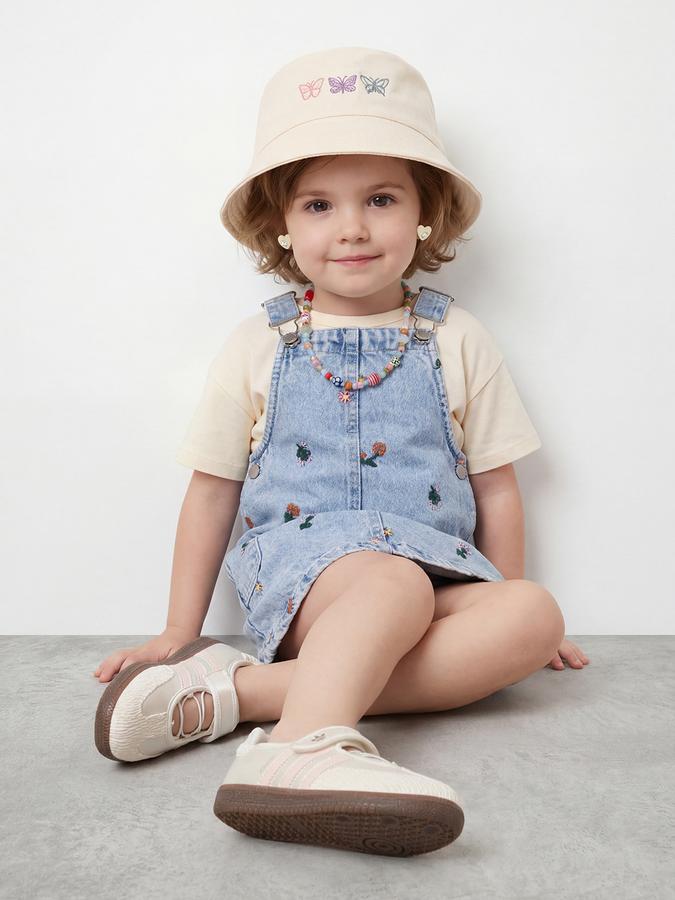 R&B Girl Blue &amp; Beige Regular Fit Floral Pure Cotton Dungaree
