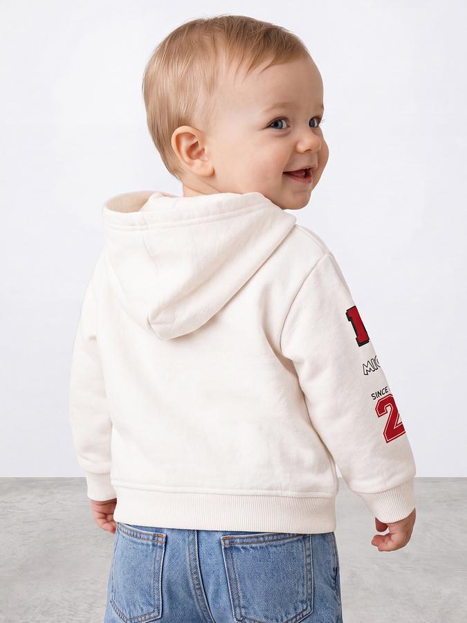 R&B Boys Beige Mickey Printed Long Sleeves Hooded Sweatshirt