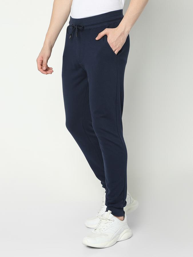 Men Cotton Regular Fit Drawstring Waist Solid Trousers