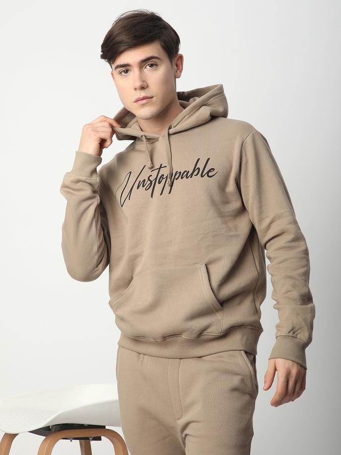 Men Fleece Regular Fit Hooded Graphic Sweatshirt