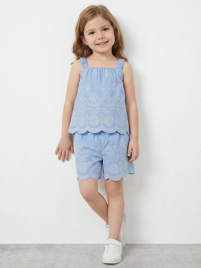 R&B Blue Cotton Blend Girl Clothing Set