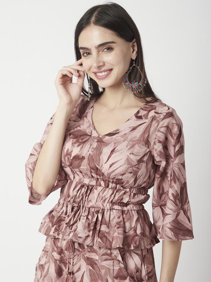 Women Viscose Peplum V Neck Printed Ethnic Top