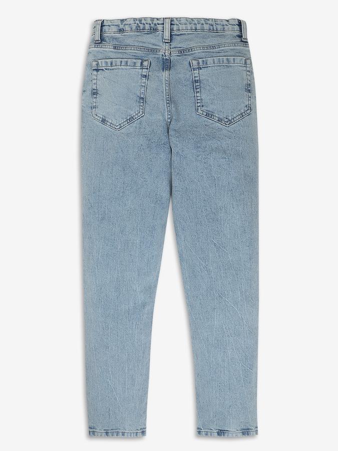 Boys Denim Slim Fit Button Waist Whiskered Jeans