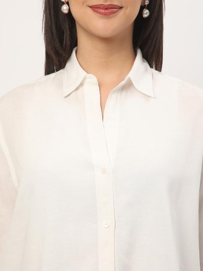 Women Viscose Blend Regular Fit Shirt Collar Solid Top