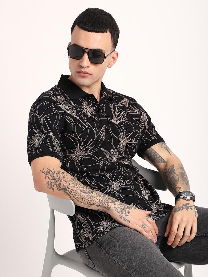 Men Cotton Regular Fit Polo Neck Graphic T-shirt