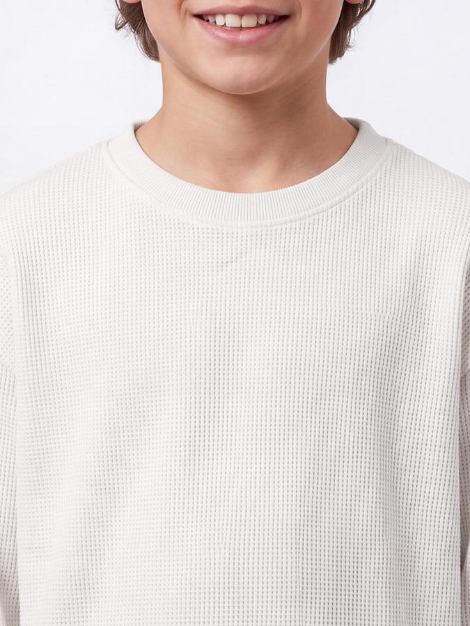R&B Boys Ivory Long Sleeve Round Neck Textured T-Shirt