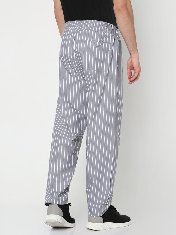 Men Striped Straight Track Pants with Drawstring Waist image number 3
