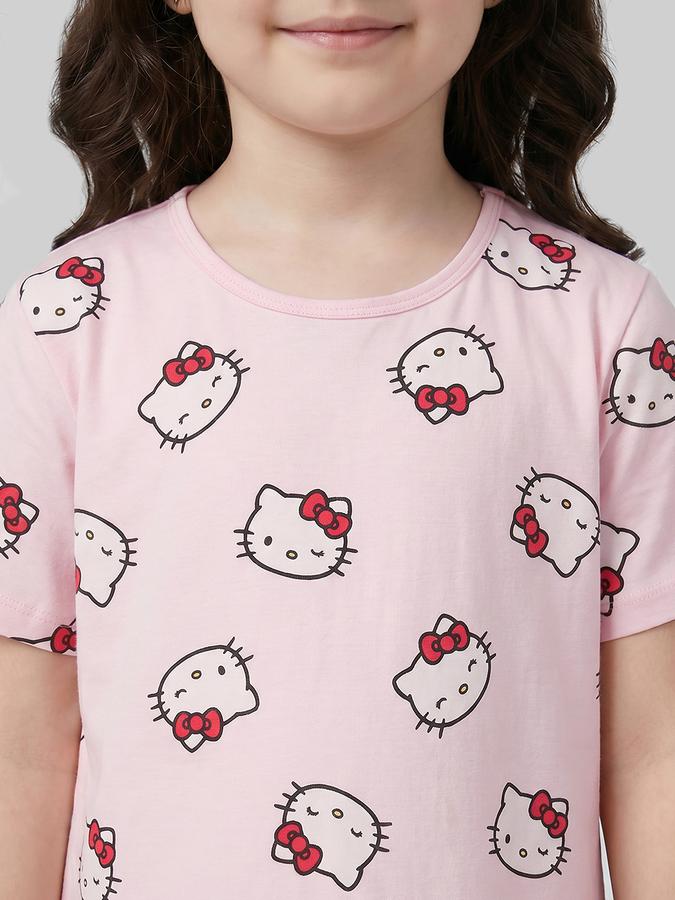 R&B Pink Printed Short Sleeves Round Neck Maxi Girls T-shirt Nightdress