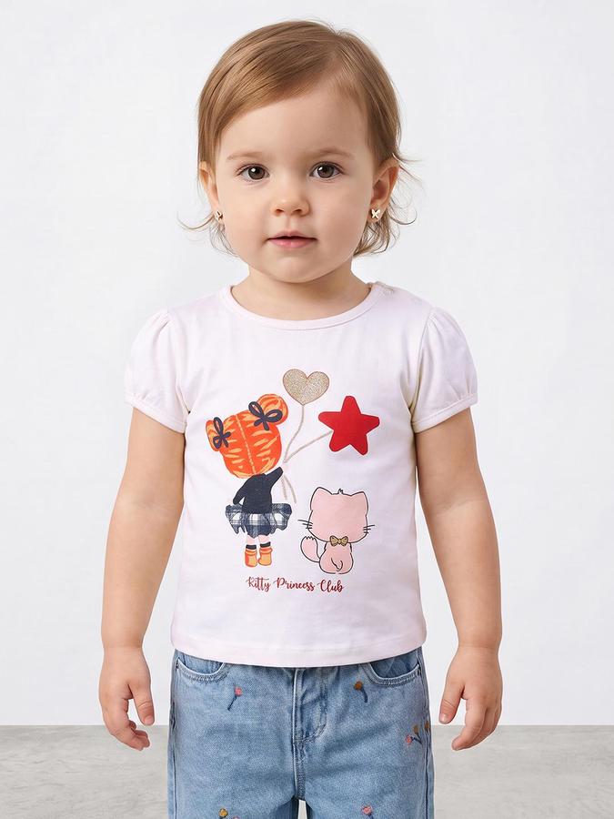 R&B Girls Snow White Graphic Print Short Sleeves Round Neck Pure Cotton T-Shirt