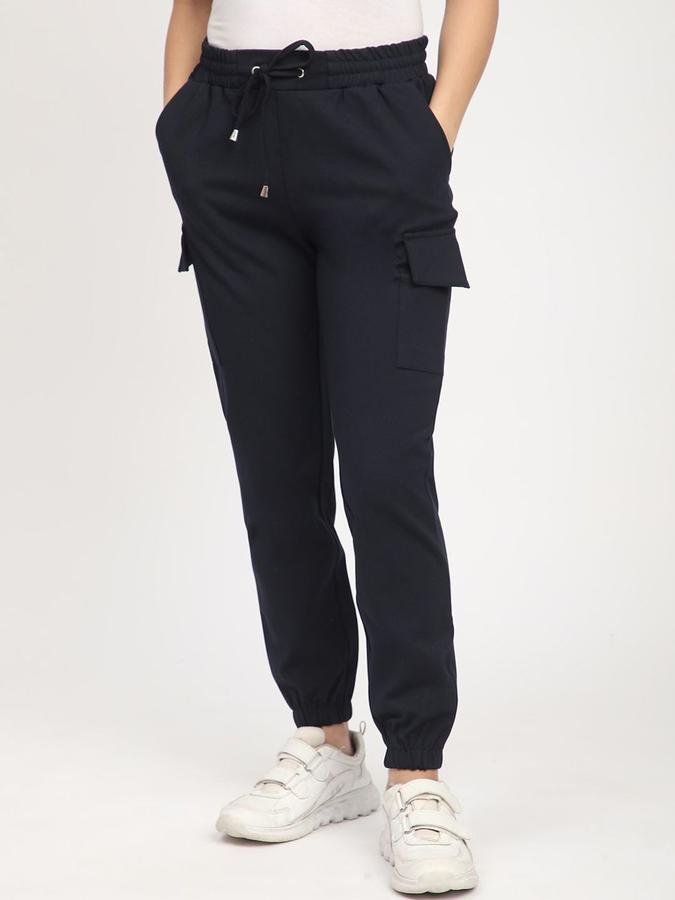 R&B Women Black Solid Jogger Fit Trousers