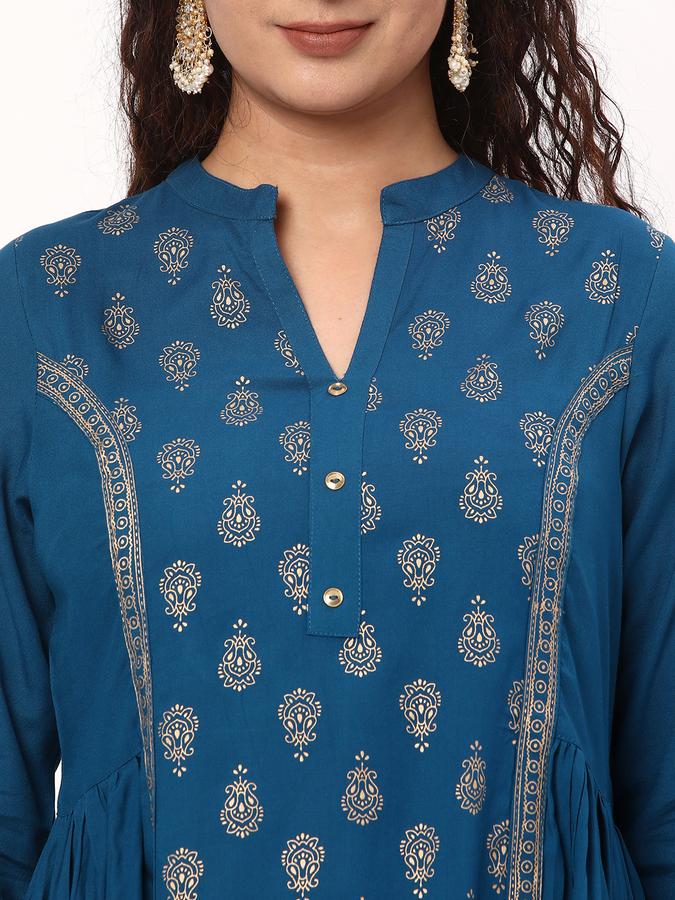 R&B Women's Printed Regular Flared Kurta 3-Q Sleeves image number 3