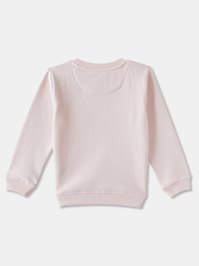 Girls Cotton Blend Regular Fit Crew Neck Graphic Sweatshirt