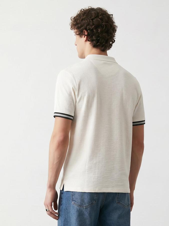 R&B Men's Beige Short sleeve Polo Neck Self Design T-Shirt