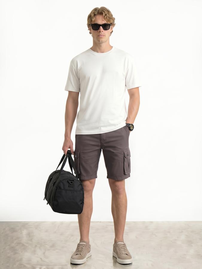 R&B Men Dark Grey Solid Knee-Length Cargo Shorts