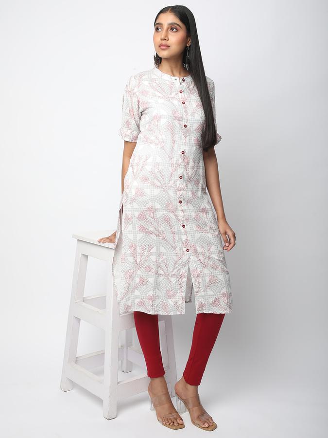 Women Rayon Straight Fit Mandarin Collar Printed Kurta