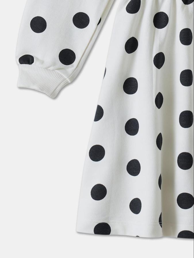 R&B Beige Polka Dots Printed Girls Long Sleeves Dress