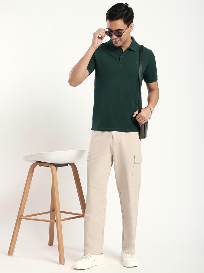 Men Cotton Blend Regular Fit Polo Neck Solid T-shirt