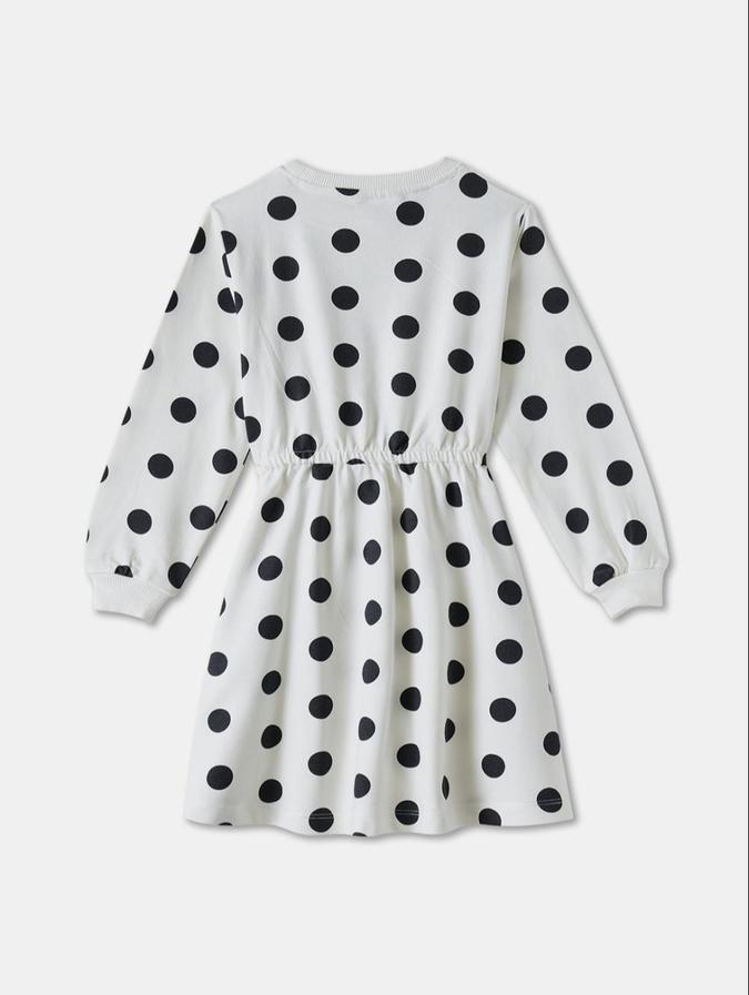 R&B Beige Polka Dots Printed Girls Long Sleeves Dress