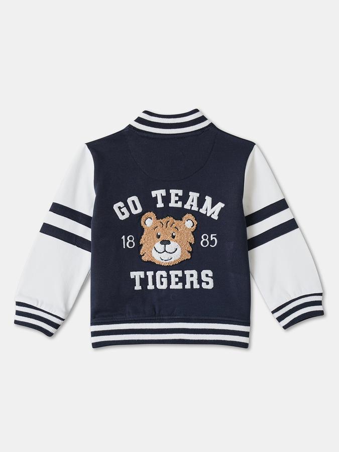 Boys Cotton Varsity Snap Colorblock Jacket