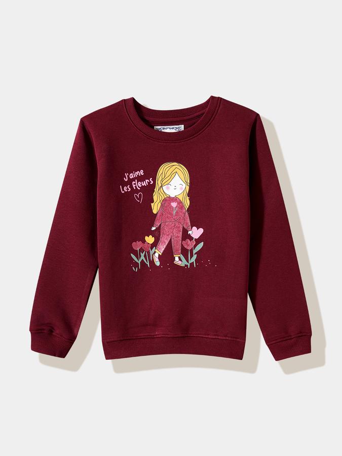 R&B Girls' Red Printed Sweatshirt